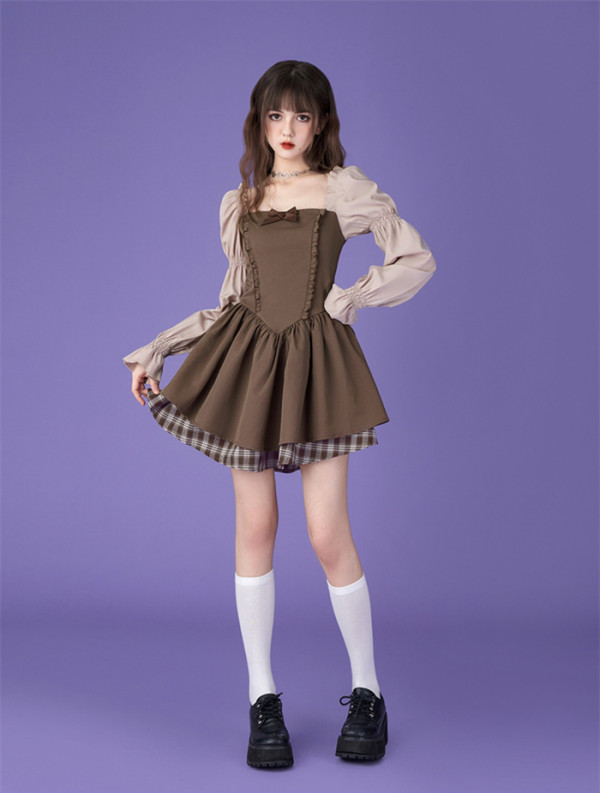 Cute Kawaii Harajuku Y2K Sweet Puff Sleeves Dress