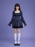 Cute Kawaii Harajuku Y2K Halloween Long Sleeves Plaid Dress