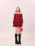 Cute Kawaii Harajuku Y2K Plaid Puffy One Shoulder Dress