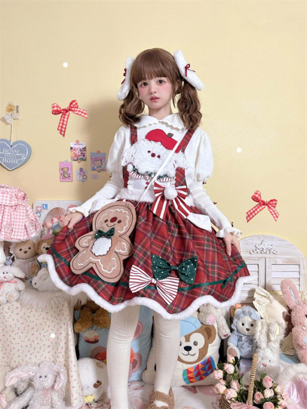 Chaihuhu -Christmas Puppy- Christmas Sweet Lolita JSK, Blouse and Bag Set