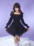 Cute Kawaii Sweet Black Gothic Y2K Long Sleeves Dress