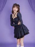 Cute Kawaii Halloween Sweet Black Gothic Y2K Halter Dress