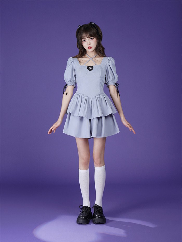 white christmas dresses Y2K Marble Halter Mid Cutout Dress in Blue – Shop Hearts main image 1