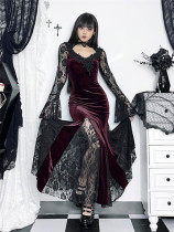 Alt Street Gothic Elegant Lace Fishtail Split Dress
