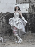 Asylum-  Alt Street Punk Y2K Grunge Distressed Slip Dress with Detachable Tailing