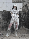 Asylum-  Alt Street Punk Y2K Grunge Ripped Fishbone Corset and Knitted Arm Sleeves