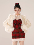 Sweet Kawaii Cute Sexy Red Plaid Slip Dress and Lace Topwear