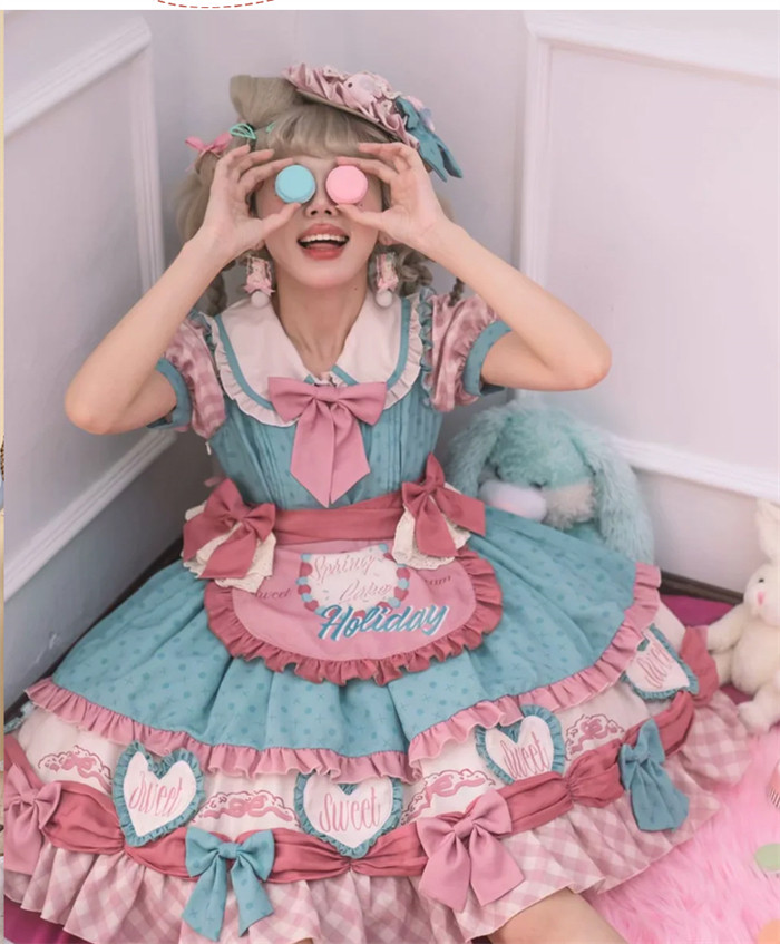 Kawaii Vintage Doll Girls Lolita Op Dress With Little Apron
