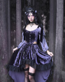 Moon Goddess Ceremony- Alt Gothic Christmas Velvet Embroidery Lace Topwear and Fishbone Topwear