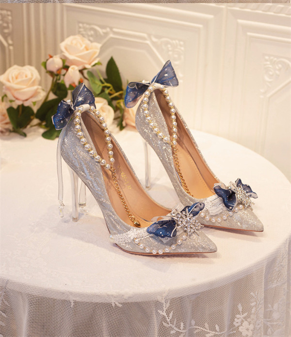 Hexagram -Tea Party Wedding Pointed Toe Glitter Hight Heel Lolita Shoes