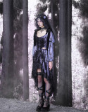 Moon Goddess Ceremony- Alt Gothic Christmas Velvet Lace Skirt with Pearls Chain