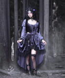 Moon Goddess Ceremony- Alt Gothic Christmas Velvet Lace Skirt with Pearls Chain