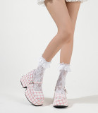 Tellaro- Square Toe Super High Heels Mary Jane Plaid Canvas Lolita Platform shoes