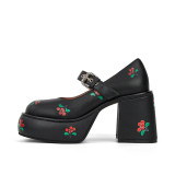 Cuet Cherry Round Toe Chunky Heel Lolita Platform Mary Jane shoes