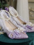 Yiyewuyu -Adult Gift Tea Party Pointed Toe Wedding Glitter High Heels Lolita Shoes