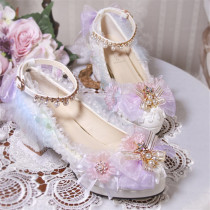 Yiyewuyu -Tea Party Wedding Pearls Princess Glitter High Heels Lolita Shoes