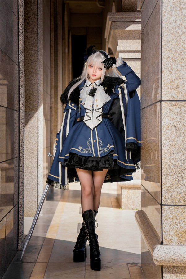 YourHighness -The Oath of the Brave- Military Ouji  Lolita Dress Jacket, Long Cape with Fur Collar, Blouse and Neck Tie