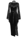 Alt Street Gothic Vintage Suede Nun Slit Dress with Waistband