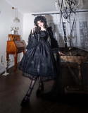 Barbara Manor Night- Elegant Vintage Embroidery Pleated Gothic Lolita OP Dress