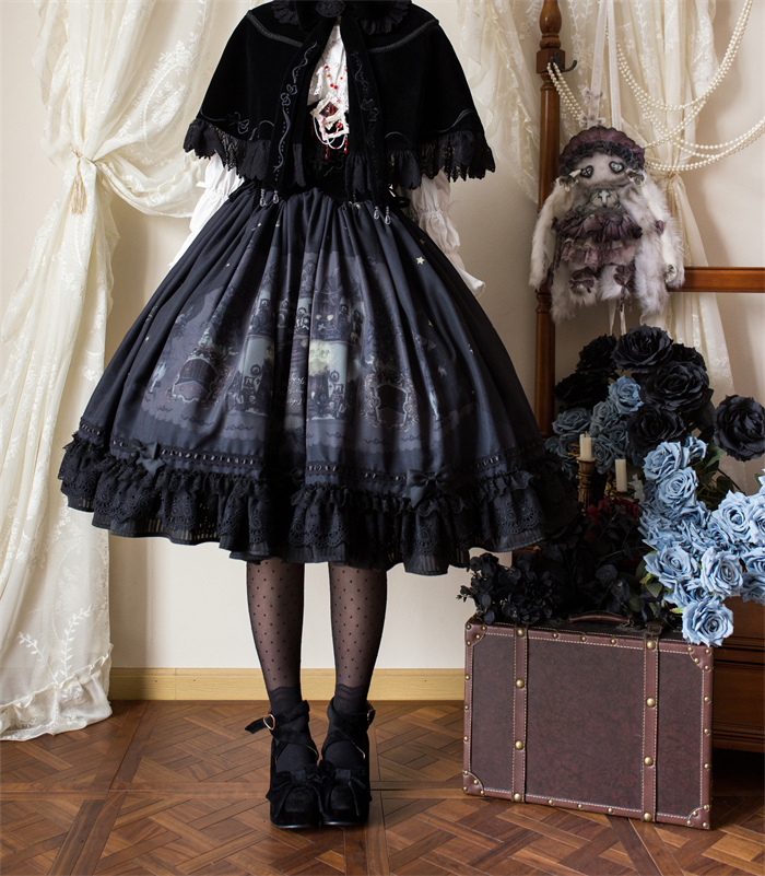 angelic pretty black dress Black Lace Cool Angel Short Sleeves Bowknot Ruffle Gothic Lolita Dress –  LolitaInside