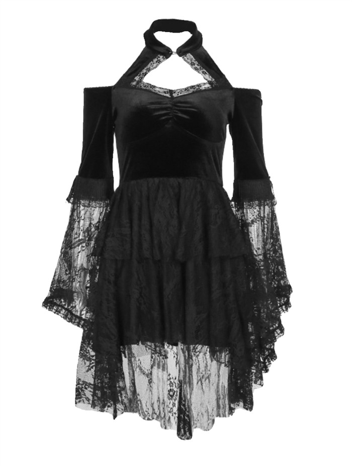 chinese dress ladies Gothic black lace frill swallow tail mermaid dress DW460 – DARK IN LOVE