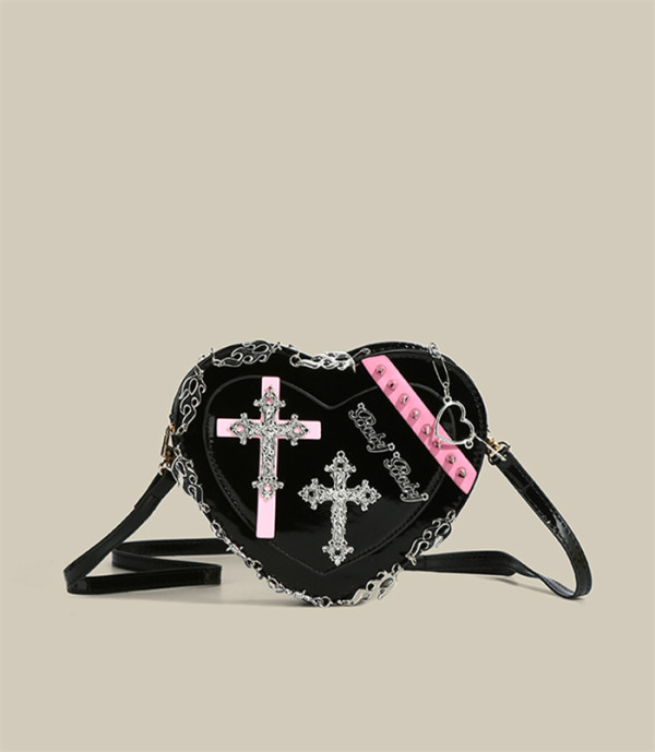 FECK- Heart Shaped Rivet Cross Gothic Lolita Crossbody Shoulder Bag