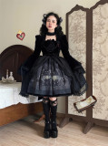 Barbara Manor Night- Elegant Vintage Embroidery Pleated Gothic Lolita OP Dress