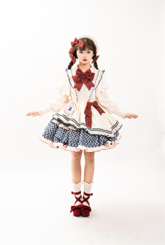 Mumianxiaozhen -White Rabbit Creamy Candy- Casual Classic Lolita Apron, Blouse and Skirt (Bloomer) Set