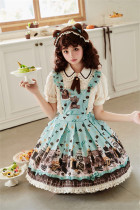 Tagkita -Chocolate Bear Party- Sweet Classic Lolita Blouse and Detachable Suspender Skirt