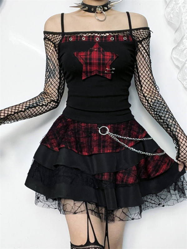 Alt Street Gothic Y2K Sexy Black Vest and Puffy Skirt