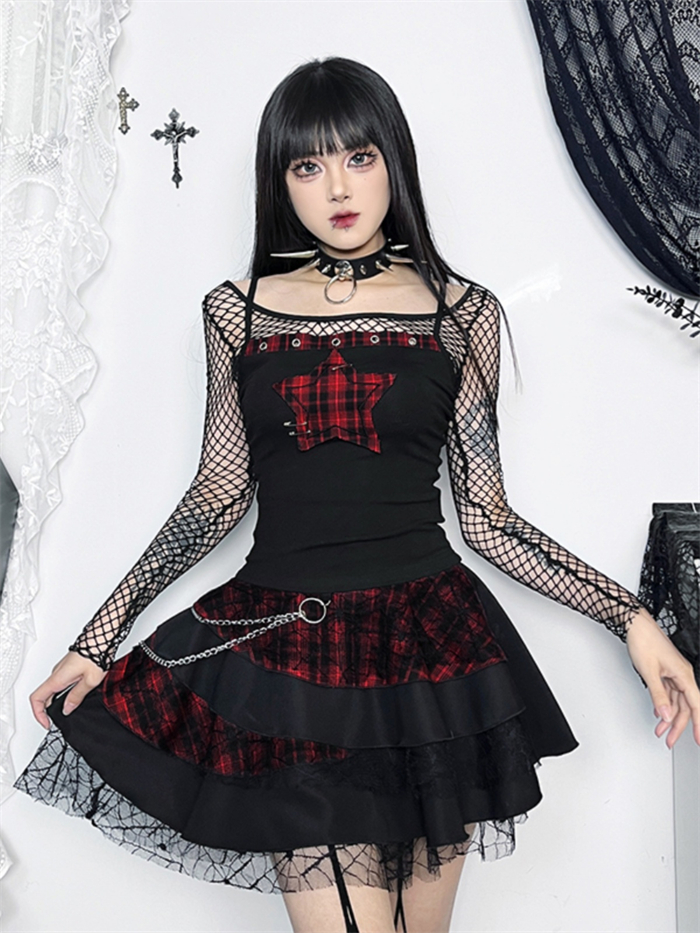 US$ 10.99 - Alt Street Gothic Y2K Sexy Black Vest and Puffy Skirt