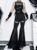 Alt Street Gothic Y2K Ragged Style Lace Flared Pants and Vest
