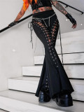 Alt Street Gothic Y2K Sexy Eyelet Flared Pants with Straps