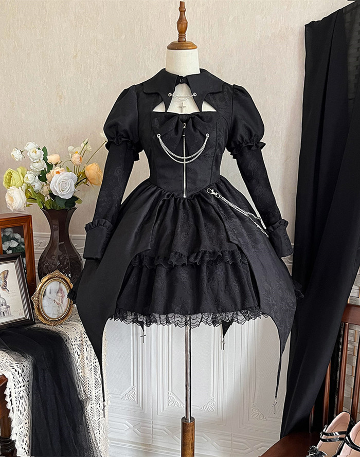 black lolita dress Twins Black & White Gothic Lolita Elegant Strap Dress  Sugarplum Store