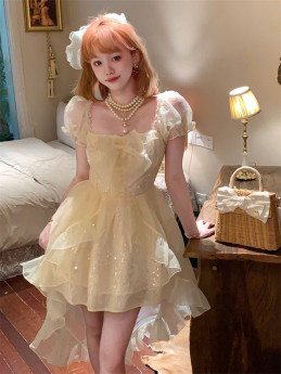 Sweet Kawaii Casual Lolita Gauzy Dress with Tailing