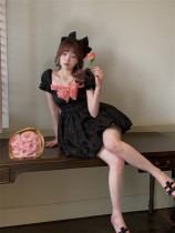 Sweet Kawaii Casual Lolita Black Puffy Dress with Back Bow