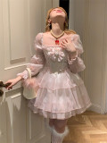 Sweet Kawaii Casual Lolita Heart Shaped Diamond Bow Dress