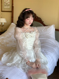 Sweet Kawaii Casual Lolita White Lace Long Sleeves Dress