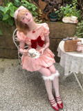 Sweet Kawaii Casual Lolita Pink Embroidery Short Sleeves Dress