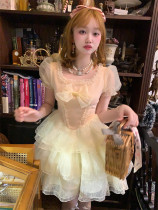 Sweet Kawaii Casual Lolita Square Necked Puff Sleeve Dress