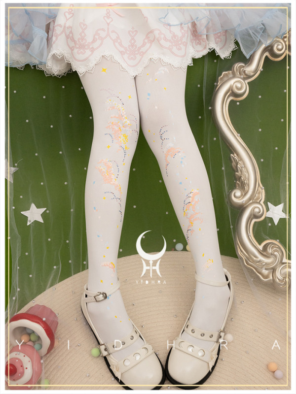 Yidhra -Flowers Under the Stars- Gorgeous Printed Sweet Lolita Tights
