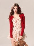 Sweet Kawaii Cute Lace Floral Slip Dress and Red Bolero