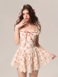 Sweet Kawaii Cute Lace Floral Slip Dress and Red Bolero