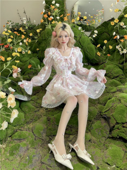 Sweet Kawaii Casual Lolita Chiffon Long Sleeves Fairy Dress