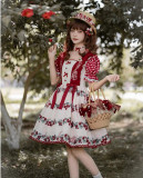 Withpuji -Cherry Rabbit- Sweet Lolita OP Dress with Wiast Bows and Cherry Brooch