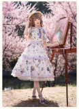 Withpuji -Letters and Poems- Classic Flower Print Lolita OP Set and Lace Apron