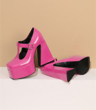 High Platform Glossy PU Square Toes Mary Jane Lolita Heel Shoes
