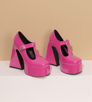 High Platform Glossy PU Square Toes Mary Jane Lolita Heel Shoes