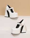 High Platform Glossy PU Square Toes Mary Jane Lolita Heel Shoes