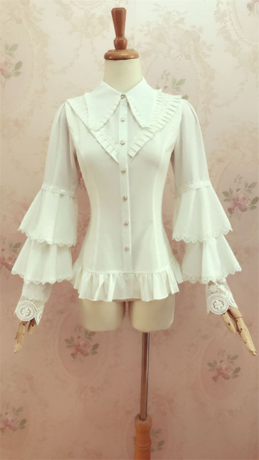 Yilia - Long Trumpet Sleeves Lace Chiffon Classic Lolita Blouse